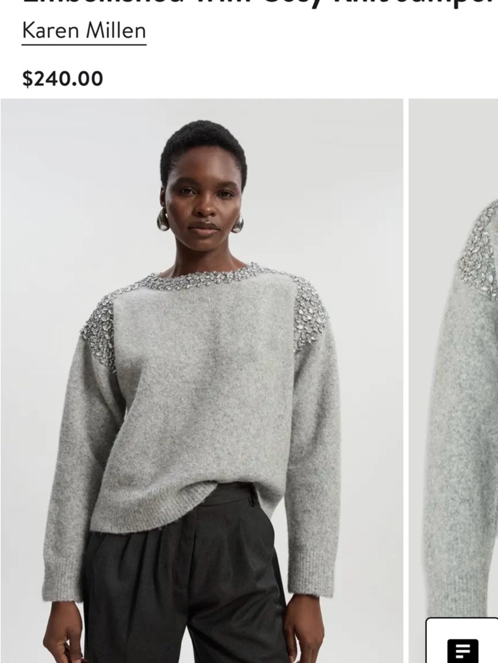 Karen Millen Light Grey Embellished Crew Neck Sweater